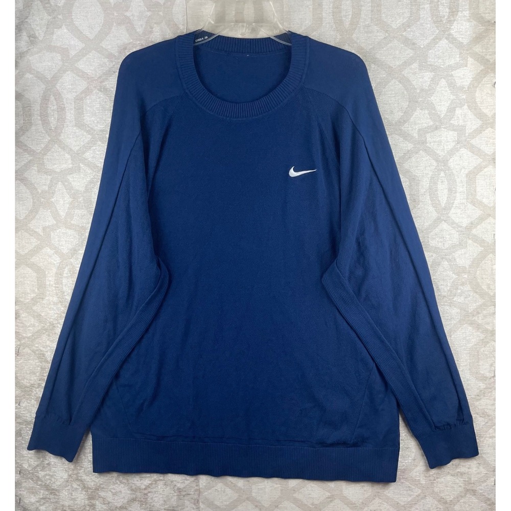 Nike Tour Golf Sweater Mens 2XL Navy Knit Crew Neck FQ8832-410 Cotton Blend